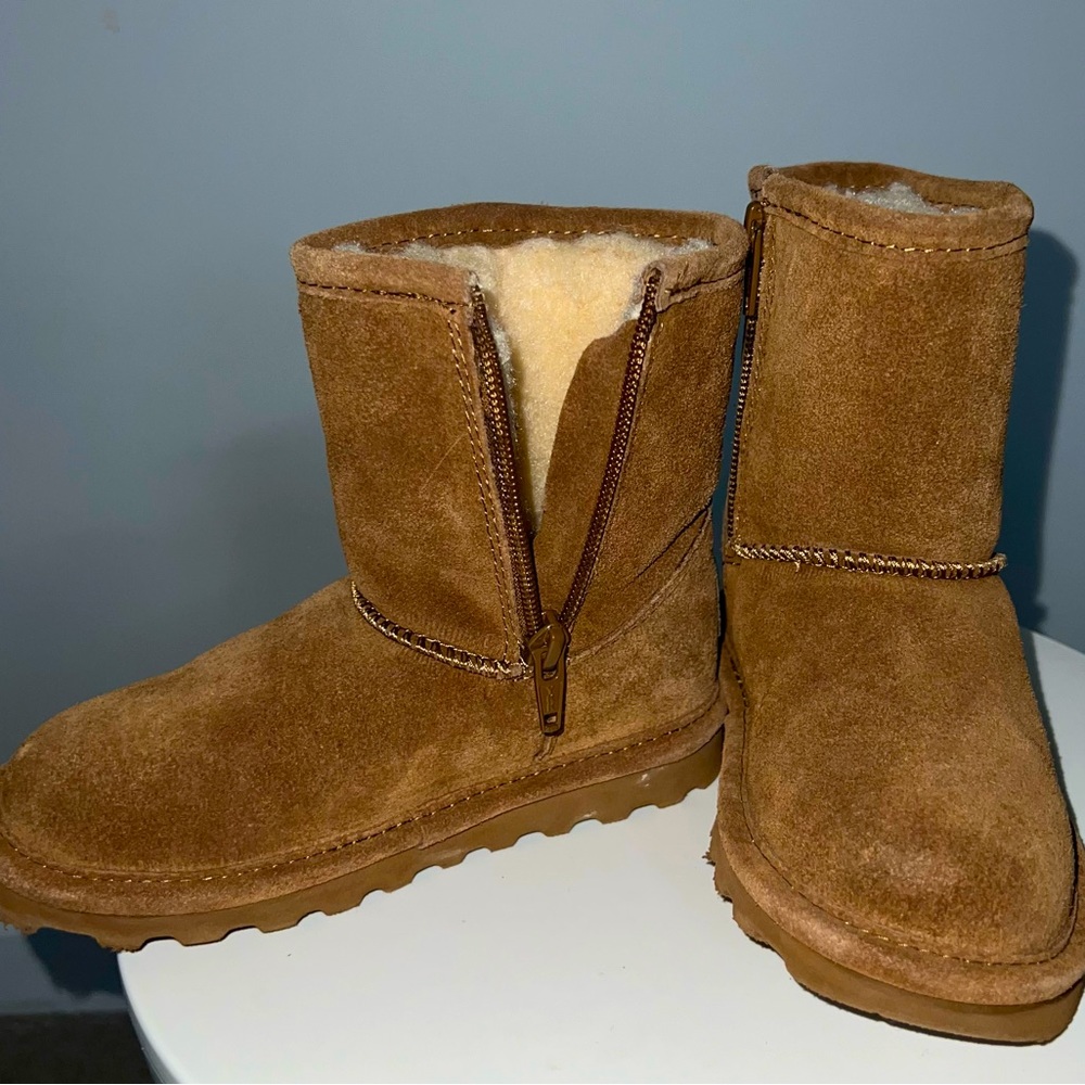 Bear Paw Elle genuine lines suede kids size 10 fur zip up boots